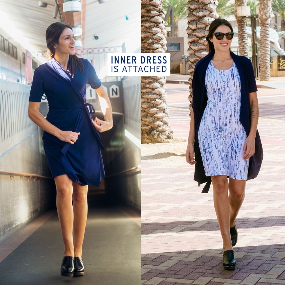 Betabrand Travel Wrap Dress Navy